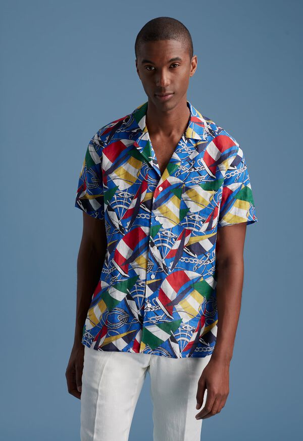 Paul Stuart Linen Sail Print Camp Shirt Detail, image 1